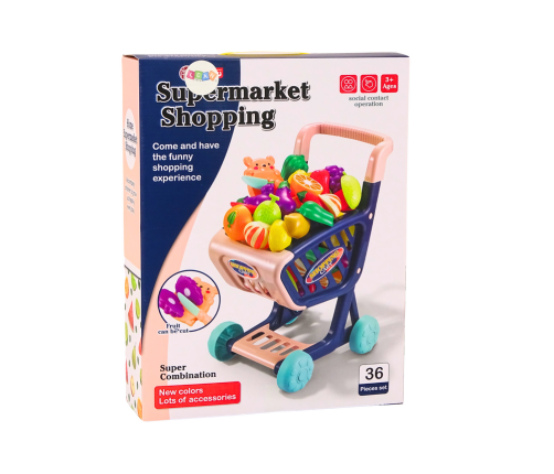 Shopping cart for children, vegetables for cutting, navy blue