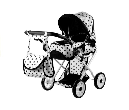 Doll Bogie and Stroller Alice- with Carrier, Bag and Bedding White with Black Dots