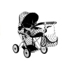 Doll Bogie and Stroller Alice- with Carrier, Bag and Bedding White with Black Dots