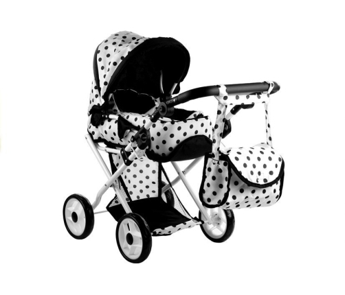 Doll Bogie and Stroller Alice- with Carrier, Bag and Bedding White with Black Dots