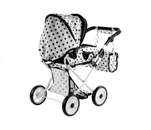 Doll Bogie and Stroller Alice- with Carrier, Bag and Bedding White with Black Dots