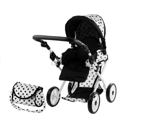 Doll Bogie and Stroller Alice- with Carrier, Bag and Bedding White with Black Dots