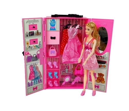 Doll Set Boy Girl Wardrobe Dressing Room Clothes in a Suitcase