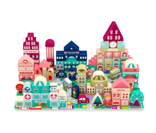 Wooden Blocks City Puzzle of 100 Elements