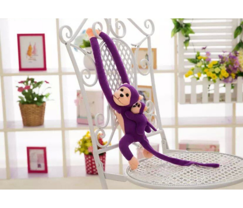 Mascot Plush Monkey with Baby, Purple 70 cm