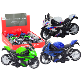 Sports Motorcycle with Friction Drive 3 Colors White Green Blue