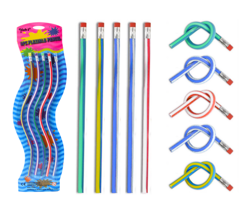 Flexible Pencil with Eraser Soft Bendable 5 Pieces 30cm