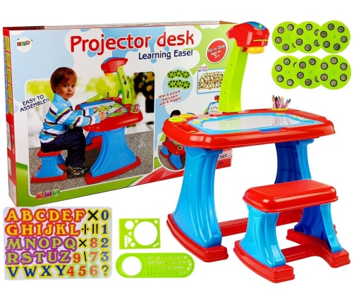 Educational Table with Projector Chair Crayons Magnets Letters and Numbers