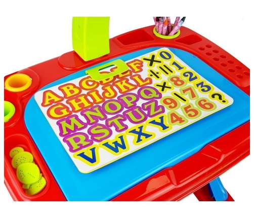 Educational Table with Projector Chair Crayons Magnets Letters and Numbers