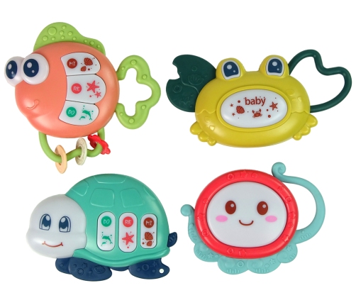 Baby Rattles Set of 4 Pieces Tortoise Fish Sea Animals Teether