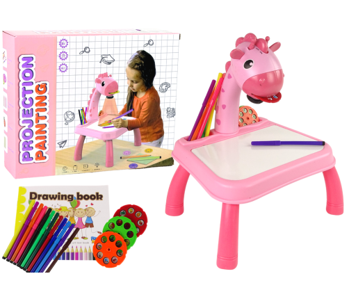 DINOSAUR TABLE WITH PROJECTOR FOR DRAWING + ACCESSORIES  COLOUR PINK