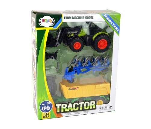 Tractor with Farm Machinery and Trailer Farm Machine Light and sound effects 6 Pieces