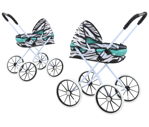 Doll Stroller Large Wheels Foldable Zebra Turquoise