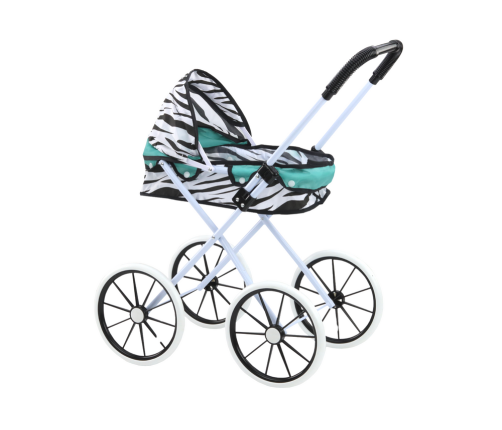 Doll Stroller Large Wheels Foldable Zebra Turquoise