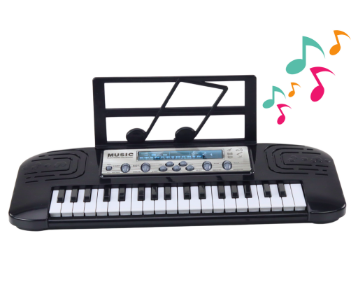 Electric Piano for Children, Microphone Stand, Black