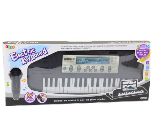 Electric Piano for Children, Microphone Stand, Black