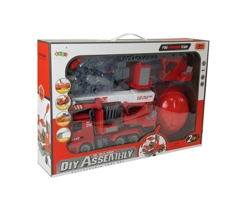 DIY Firetruck 2in1 Kit Removable Lifts Screwdriver Sound Light Effects Helmet