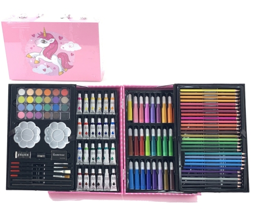 CHILDREN'S ART SET OF 145 PIECES  In a pink case with a unicorn