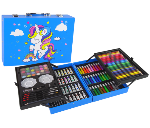 CHILDREN'S ART SET OF 145 PIECES  In a pink case with a unicorn