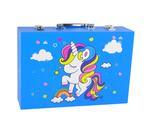 CHILDREN'S ART SET OF 145 PIECES  In a pink case with a unicorn