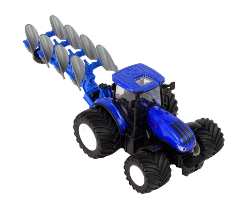 Remote Controlled Tractor 1:24 Blue Plough Metal