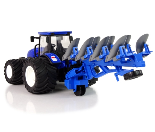 Remote Controlled Tractor 1:24 Blue Plough Metal