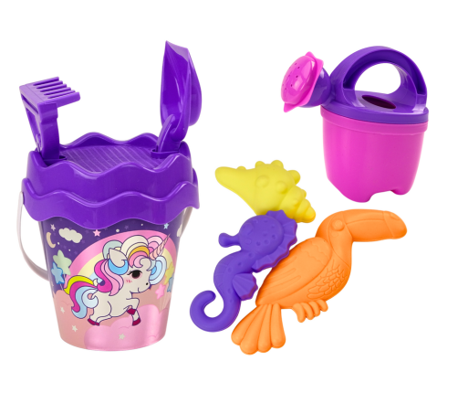 Sand Set, Bucket, Shovel, Rake, Watering Can, Purple Unicorn