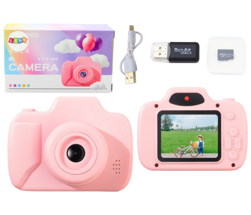 Camera For Kids Photos Recording Games Memory Card 64GB Pink