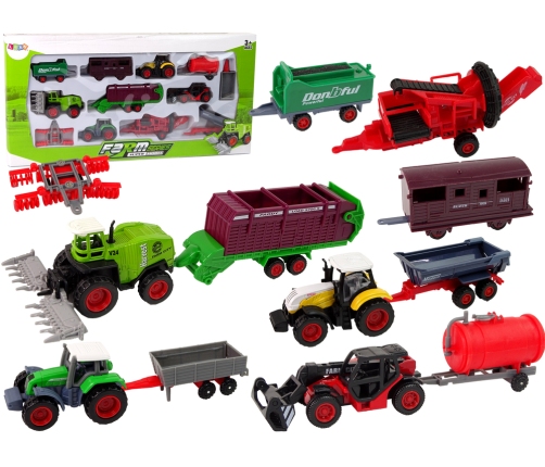 Set of Agricultural Vehicles Tractor 12 Pieces Metal