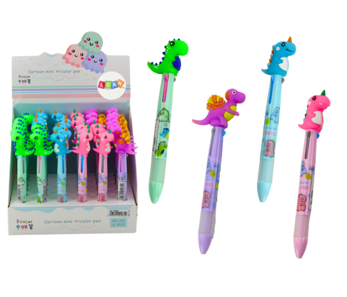 Multicolored Pen With Slider 3 Colors Dinosaur