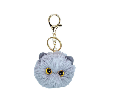 Plush Cat Keychain Ornament Eyes Ears Gray