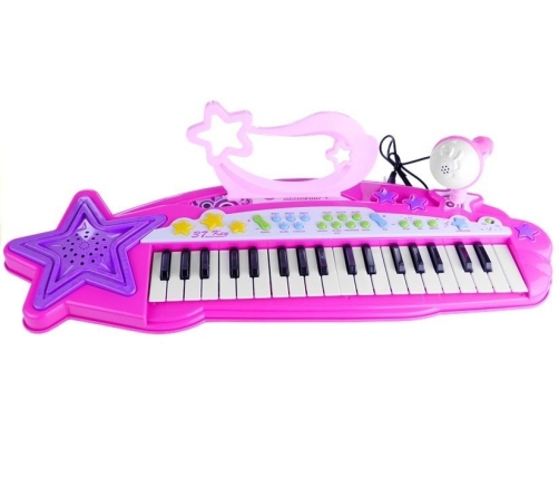 Keyboard Organki 37 Klawiszy MP3  Mikrofon Różowe