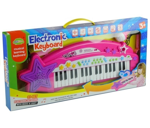 Keyboard Organki 37 Klawiszy MP3  Mikrofon Różowe