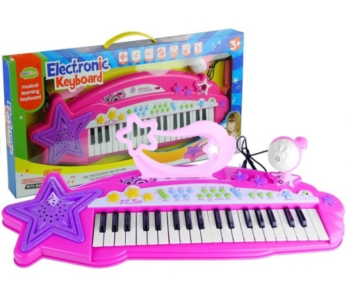 Keyboard Organki 37 Klawiszy MP3  Mikrofon Różowe