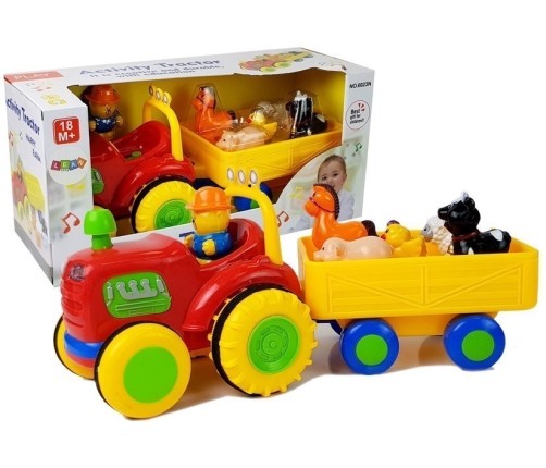 Tractor with a trailer, animals for babies on batteries with sound