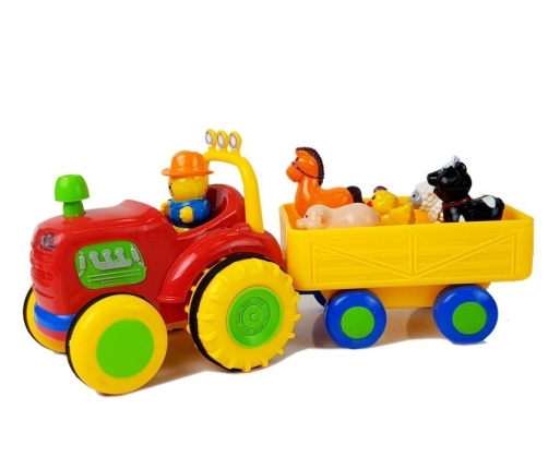 Tractor with a trailer, animals for babies on batteries with sound