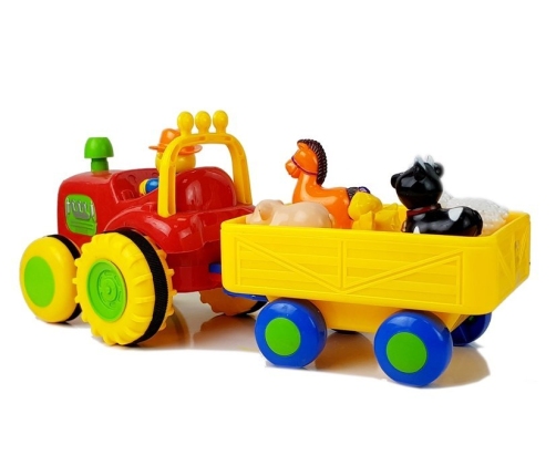 Tractor with a trailer, animals for babies on batteries with sound