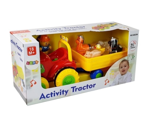 Tractor with a trailer, animals for babies on batteries with sound