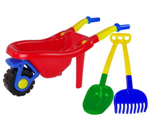 Children's Garden Wheelbarrow Shovel Rake Colorful Set 3 pcs.