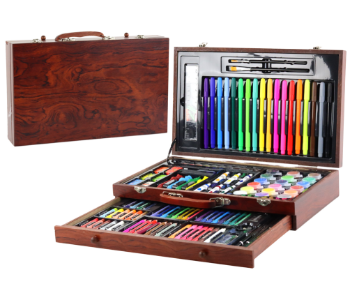 Art Set in a Wooden Suitcase 123 Elements