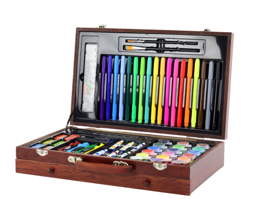 Art Set in a Wooden Suitcase 123 Elements