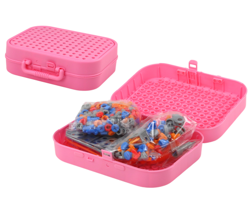 Puzzle Set DIY Suitcase Unicorn Bricks Pink 227 pieces.