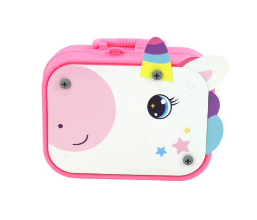 Puzzle Set DIY Suitcase Unicorn Bricks Pink 227 pieces.