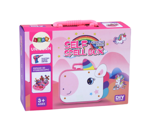 Puzzle Set DIY Suitcase Unicorn Bricks Pink 227 pieces.