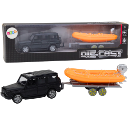 Black Off-Road Car with Trailer Orange Boat