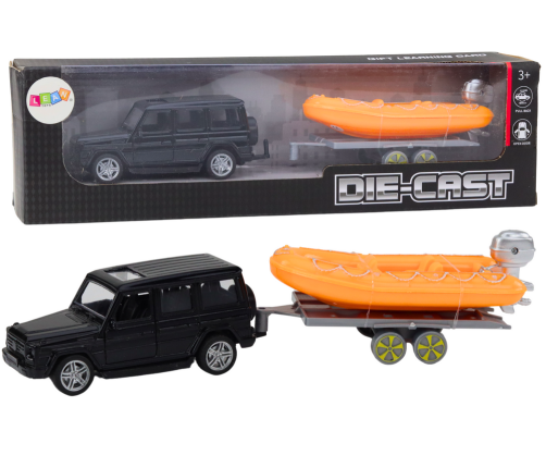 Black Off-Road Car with Trailer Orange Boat