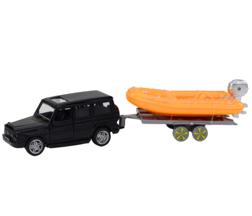 Black Off-Road Car with Trailer Orange Boat