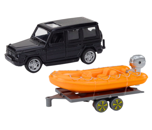 Black Off-Road Car with Trailer Orange Boat