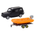 Black Off-Road Car with Trailer Orange Boat