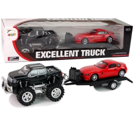 Set of Vehicles Black Monster Truck White Caravan 58 cm